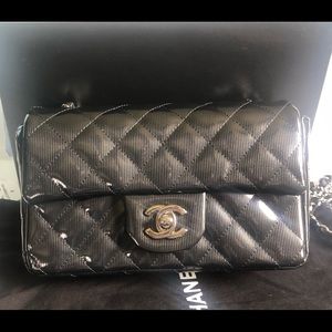 Chanel Striated Patent Mini Rectangular Bag Black